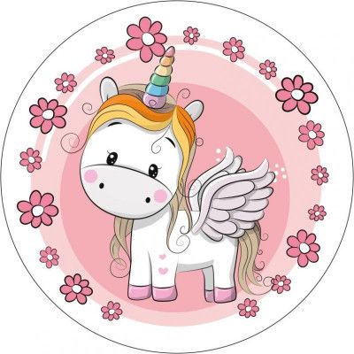 Tårtbild Unicorn / Enhörning med blommor