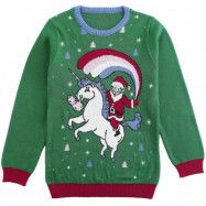 Ugly Christmas Sweater - Enhörning Sweatshirt - Unicorn And Santa - 134 158 - för barn - flerfärgad