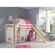 Vipack Miniloftsäng Natur Med Gardin Och Rutschkana - Princess