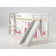 Vipack Miniloftsäng Vit Med Gardin Och Rutschkana - Princess