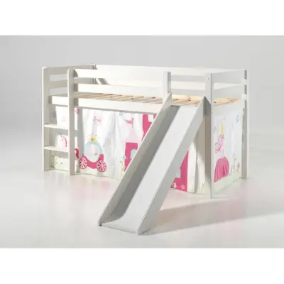 Vipack Miniloftsäng Vit Med Gardin Och Rutschkana - Princess
