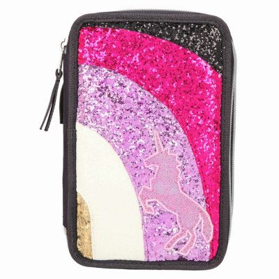 Ylvi & the Minimoomis Trippelpennfodral Regnbåge & glitter Mörkgrå