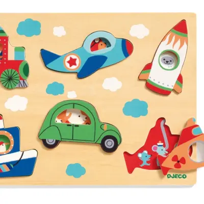 Djeco - Pussel - Coucou Vroum Relief Puzzle, 6 pcs
