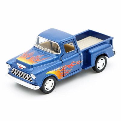 1955 Chevy Stepside Pick-up - Flames - Kinsmart - 1:32 - Blå