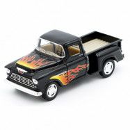 1955 Chevy Stepside Pick-up - Flames - Kinsmart - 1:32 - Svart