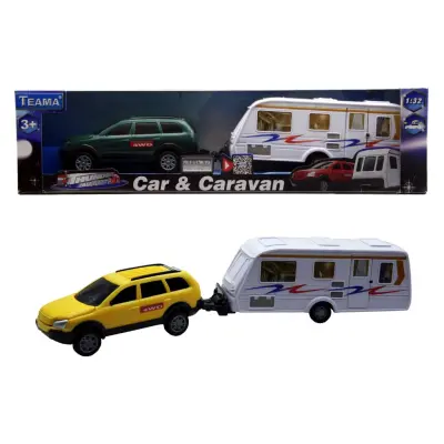 Bil med husvagn 1:32 Gul - Leksaksaffären -  Leksaksaffären