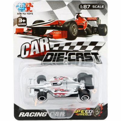 F1-bil som leksak i olika färger - 7,5 cm - Silver med flames