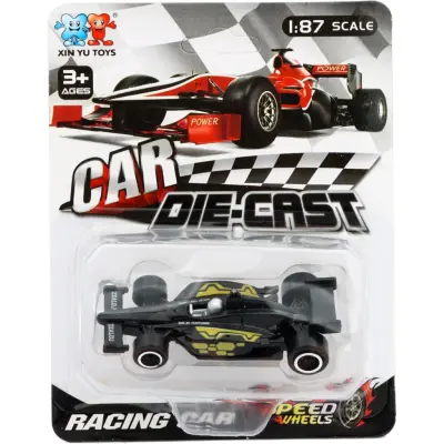 F1-bil som leksak i olika färger - 7,5 cm - Svart med gult mönster