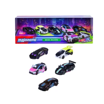 Neon Racers - 5-pack med leksaksbilar - Giftpack - Majorette
