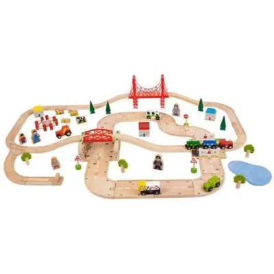 Bigjigs - Tågbana - Tågspår Med Broar Och Landskap