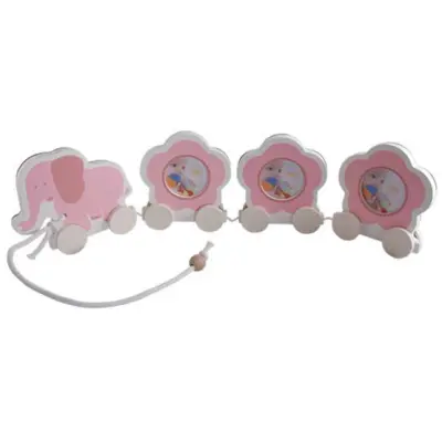 Dacapo Silver - Tåg I Trä Elefant Rosa 42X11 Cm För Foto 5X5 Cm