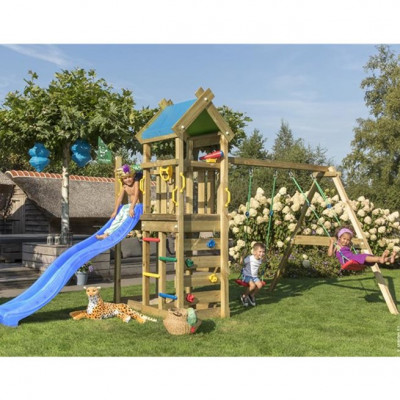 Jungle Gym Nomad Gungställning, 2 Gungor, Blå Rutschkana