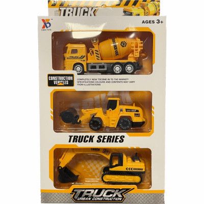 Byggfordon 3 bilar per set - Cementbil, traktor med vält och grävmaskin