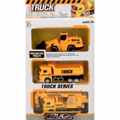 Byggfordon 3 bilar per set - Traktor med skopa, lastbil och kranbil