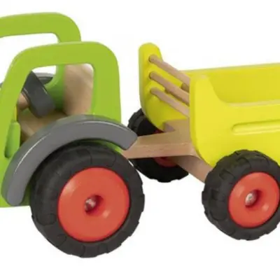 Goki - Traktor Med Släp Trä Gul 2-Delar