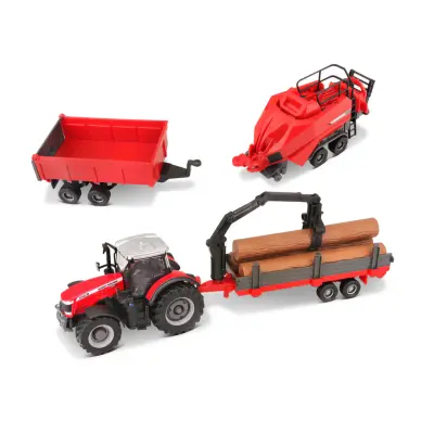 Traktor med tillbehör - Massey Ferguson 8740S - Bburago - 10 cm