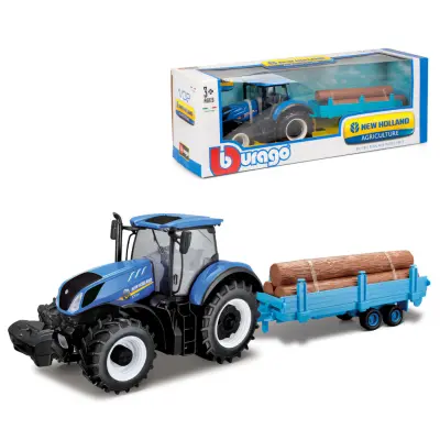 Traktor med timmervagn - New Holland T7.315 - Bburago
