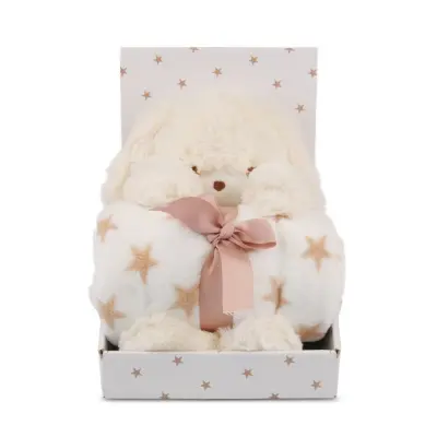 Carlobaby fleecefilt med gosedjur, kanin beige