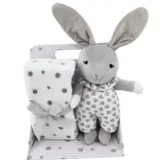Carlobaby fleecefilt med gosedjur, kanin grå