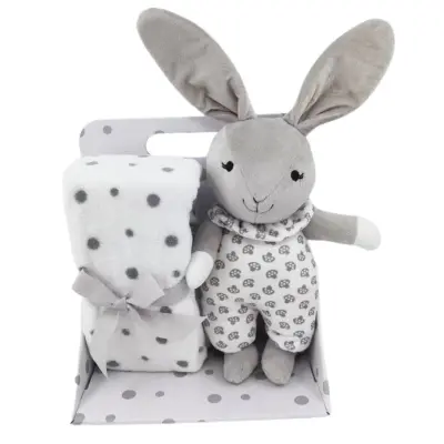 Carlobaby fleecefilt med gosedjur, kanin grå