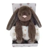 Carlobaby fleecefilt med gosedjur, kanin mörkbrun