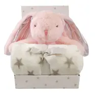 Carlobaby fleecefilt med gosedjur, kanin rosa