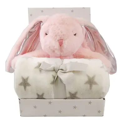 Carlobaby fleecefilt med gosedjur, kanin rosa