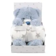 Carlobaby fleecefilt med gosedjur, nalle blå