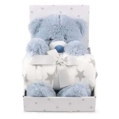 Carlobaby fleecefilt med gosedjur, nalle blå