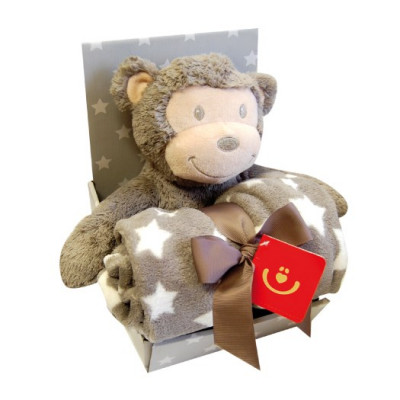 Kaxholmen fleecefilt med gosedjur, apa