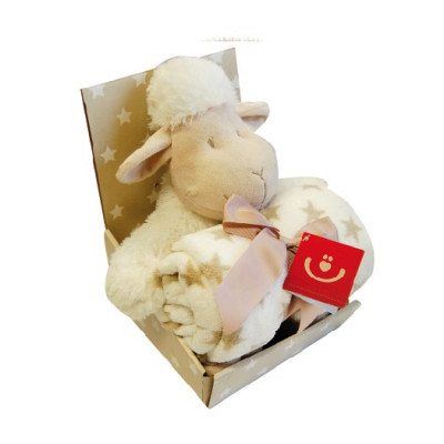 Kaxholmen fleecefilt med gosedjur, lamm