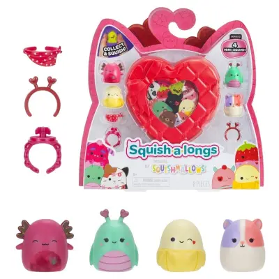 Squish-a-longs 4-p med Hjärtask Röd - Squishmallows -  Leksaksaffären