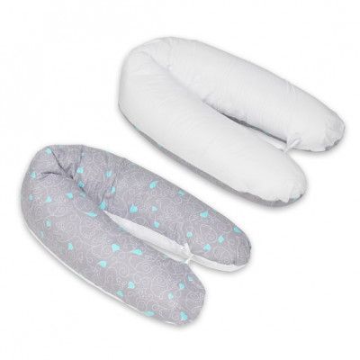 PQP Gravidkudde Rogal- Grå Katt med Turkosa Hjärtan och Vit Baksida