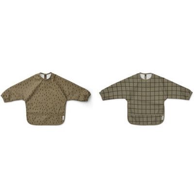 Liewood haklapp med ärm Merle 2-pack, check/stroke khaki