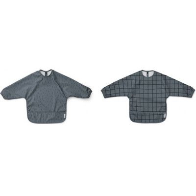 Liewood haklapp med ärm Merle 2-pack, check/stroke whale blue