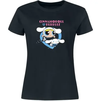 Hello Kitty - Anime T-shirt - Hello Kitty & Powerpuff Girls - Cinnamoroll X Bubbles - S XXL - för Dam - svart