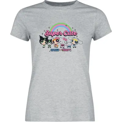 Hello Kitty - Anime T-shirt - Hello Kitty & Powerpuff Girls - Super Cute - S XXL - för Dam - gråmelerad