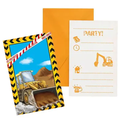 Byggarbetsplats Inbjudningskort 6-pack