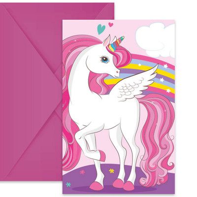 Enhörning Regnbåge Inbjudningskort 6-pack