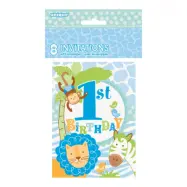 Inbjudningskort 1-årskalas Blå - 8-pack