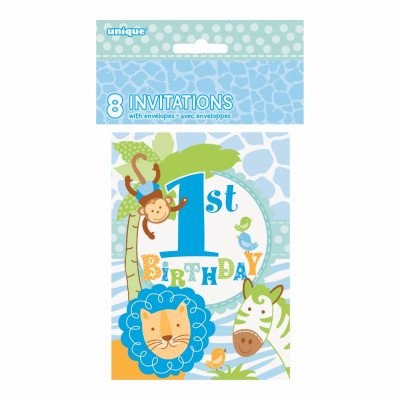 Inbjudningskort 1-årskalas Blå - 8-pack