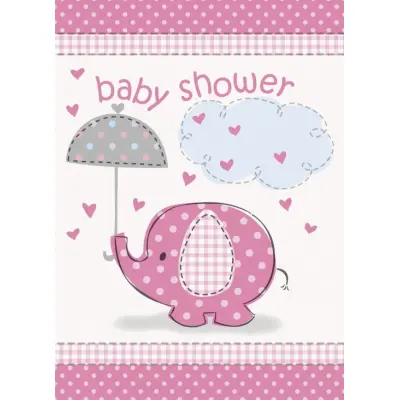 Inbjudningskort baby shower rosa elefant 8-pack
