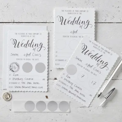 Inbjudningskort Bröllop Scratch Vit/Silver - 10-pack