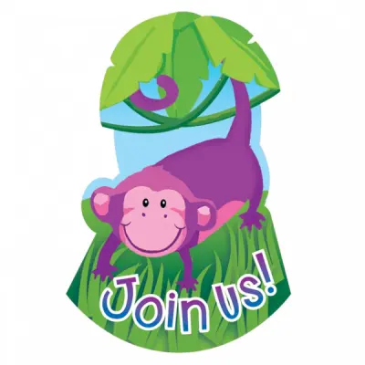 Inbjudningskort djungel-apa 8-pack