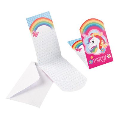 Inbjudningskort Enhörning med Fjäril - 8-pack