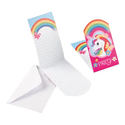 Inbjudningskort Enhörning med Fjäril - 8-pack