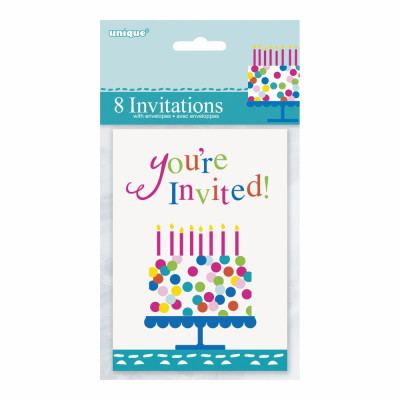 Inbjudningskort Födelsedagstårta - 8-pack