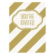 Inbjudningskort Guld Randiga - 8-pack