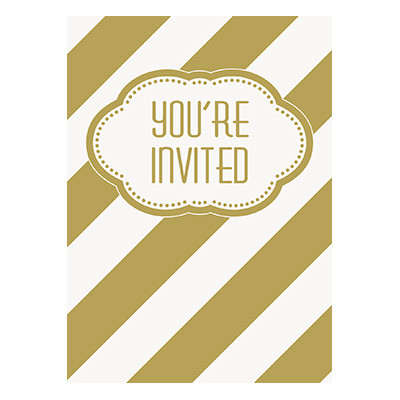 Inbjudningskort Guld Randiga - 8-pack