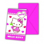 Inbjudningskort Hello Kitty rosa hjärtan 6-pack